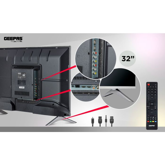 Geepas 32" HD Smart LED TV – Slim Led, 3.5mm, 1 HDMI & 2 Hi-High USB Ports | Wi-Fi, Android With Card Slot | YouTube, Netflix, Amazon Prime Compatibility | 1 Years Warranty