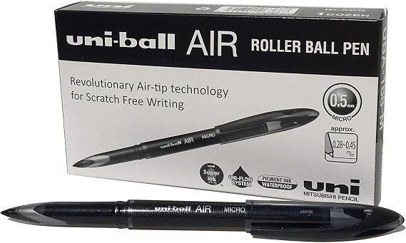 Uni-Ball UBA-188-M Roller Ball Pen Air-Tip 0.28-0.5mm, Black - 12Pcs/Pack