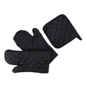 Royalford Kitchen Gloves With Pot Holder - Polyester - Black
