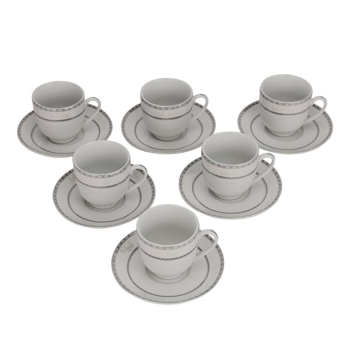 Cup & Saucer Set, Food Grade Material, 180ml Cup, RF10554 | Mocha Cup, Turkish Coffee Cup, 6pcs Each Cup And Saucer | Freezer Safe & Chip Resistant | Premium Porcelain