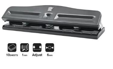 FIS Adjustable Metal Punch 3 Holes, 10 Sheets, Black -FSPUJN990BK