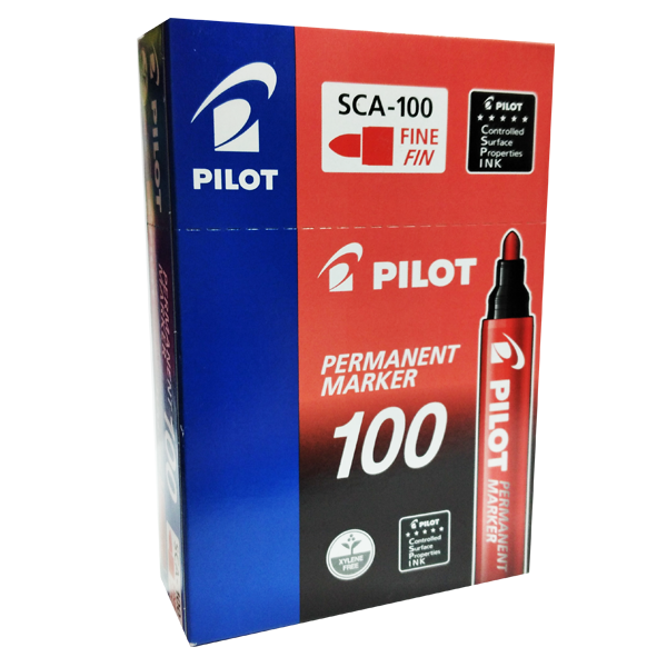 Pilot SCA100 Bullet Point Permanent Marker Pen - Fine 4.0mm-4.5mm Tip - Red - Box of 12