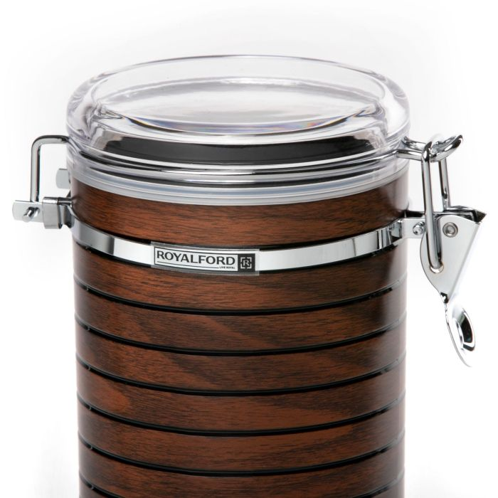Royalford RF8223 Stainless Steel Coffee Container Storage, Cherrywood Kitchen Storage Jars With Durable Locking Tab