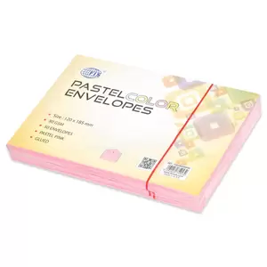 FIS Pack of 50 Pastel Color Envelopes, 80 GSM, Size 120 X 185mm, Glued, Color Pastel Pink