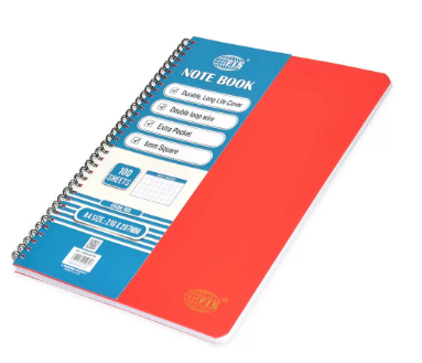 FIS PP Spiral Note Book, Size A4, 5mm Square, 100 Sheets, Red - FSNBA45PPRE