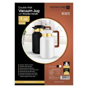 Royalford Vacuum Jug With Wooden Handle - Stainless Steel - Multicolor - 1 LITER