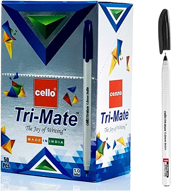 Cello Tri-Mate Ballpoint Pen, 1.0mm (50 Pieces, Black)
