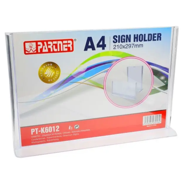 Partner A4 Horizontal T Shape Card Stand Clear