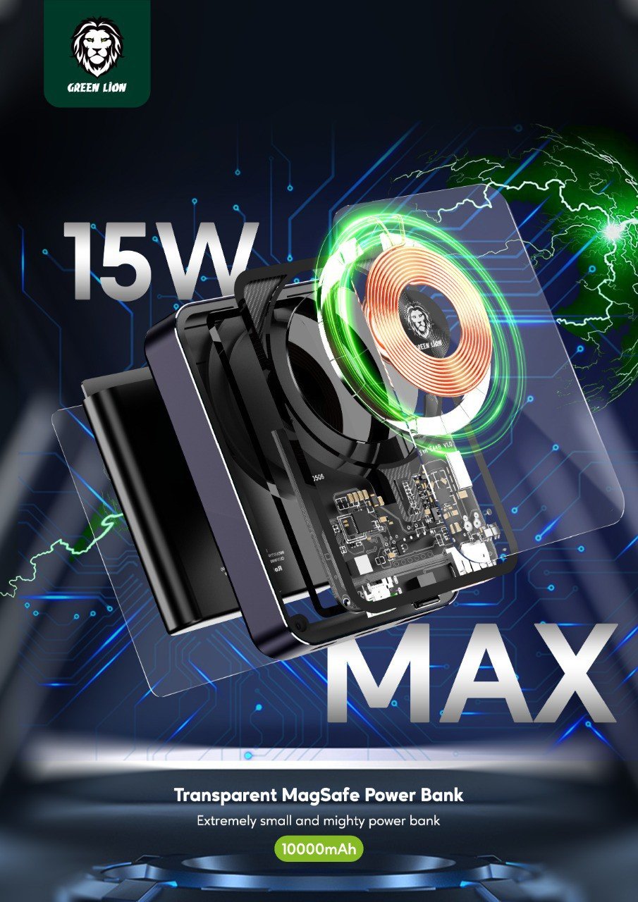 Green Transparent Magsafe Power Bank 10000mAh ( QC 22.5W + PD 20W ) 15W - Purple