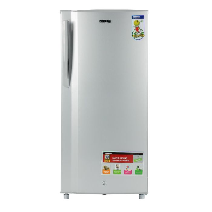 Geepas Single Door Direct Cool Refrigerator- GRF2059SPE| Quick Cooling With Defrost Technology| Glass Shelves, Transparent Door Basket, Extra Space And Long Lasting Freshness| Low Noise Design And Low