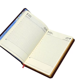FIS A5 Diary 2024 (Arabic/English) Golden Bonded Leather, Maroon - FSDI26AEGB24MR