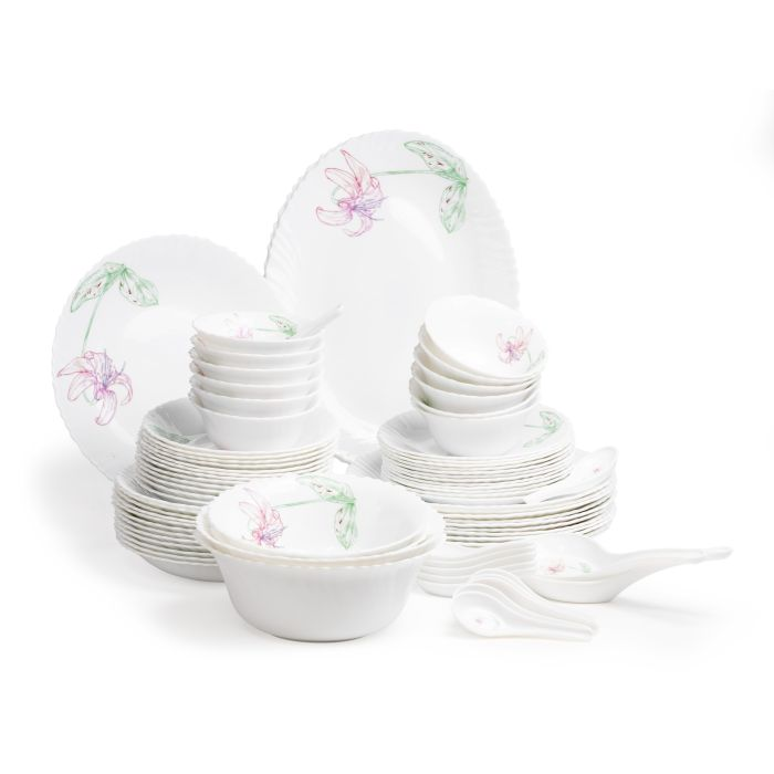 Royalford RF7374 82 Pcs Dinner Set Floral Design, Contemporary Square Plates, Temperature Resistant, Durable And Elegant Dining Set