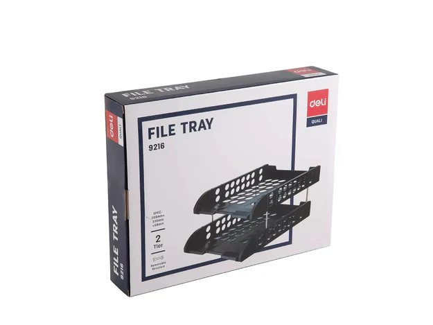 DELI 2 Tier Plastic Document Tray Black
