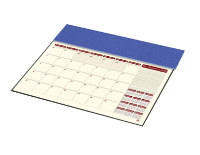 FIS Year Planner 2023 (English/French) with PVC Desk Blotter and Italian PU Flap, Blue - FSDKPEF23BL