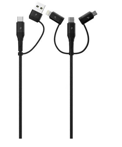 Pawa Nylon Braided 20W Data & Quick Charging All in one Cable -black