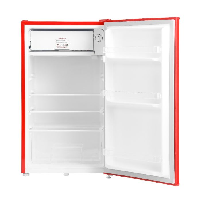 Geepas Single Door Mini Defrost Refrigerator|GRF1202RXE| Mini Fridge| Retro Design| Low Noise| Low Voltage| Quick Cooling| Easy Cleaning| Red