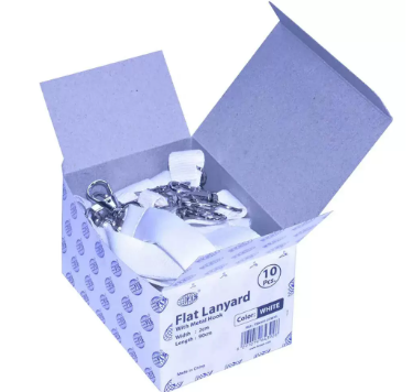 10-Piece FIS Flat Lanyard White with Metal Hook 2X90cm - FSNA01-2CM/10