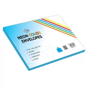 FIS Color Envelopes, Glued, Neon Blue Colors, Pack of 50 Pcs. 136 x 204 mm, 80 GSM - FSEC8024GBBL50