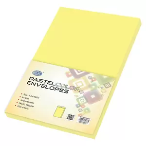 FIS Color Envelopes, Peel & Seal, Pastel Yellow Colors, Pack of 50 Pcs. 9 x 6 inch, 80 GSM - FSEC8032PY50