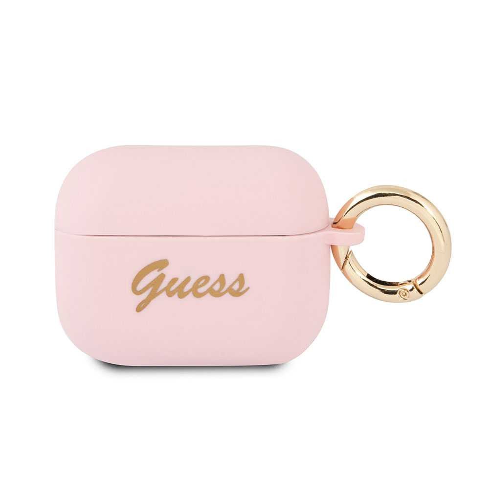 Guess Silicone Printed Script Case with Ring for Airpods Pro - Light Pink