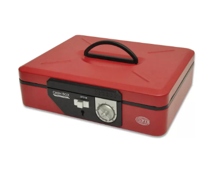 FIS Cash Box Steel Red Color With Number/Key lock, 300 x 240 x 85 mm, 12 Inch Lock Size - FSCPTS1023CRE