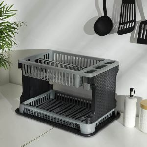 Royalford 2 Layer Rattan Dish Drainer - Plastic - Multi - 04 L