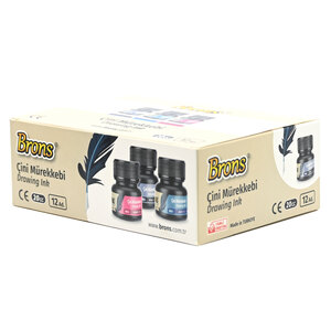 Brons Pack Of 12 Drawing Ink 20 Ml, Black -KRIKBR-317BK