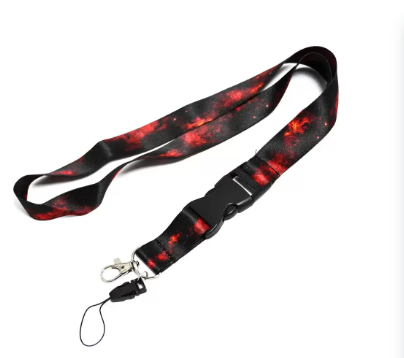FIS Bag of 10 Fancy Lanyards with Metal Hook Width:2.5CM, Length:90CM Black/Red Color - FSNAF2