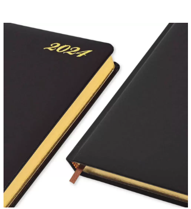 FIS A5 Diary 2024 (English) Golden Bonded Leather, Burgundy - FSDI26EGB24BU