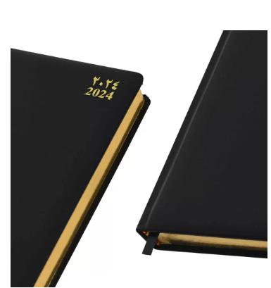 FIS A5 Diary 2024 (Arabic/English) Golden Bonded Leather, Black - FSDI26AEGB24BK