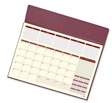 FIS Year Planner 2024 (English/French) with Vinyl Desk Blotter and Bonded Lether Flap, Maroon - FSDKVIBLEF24MR