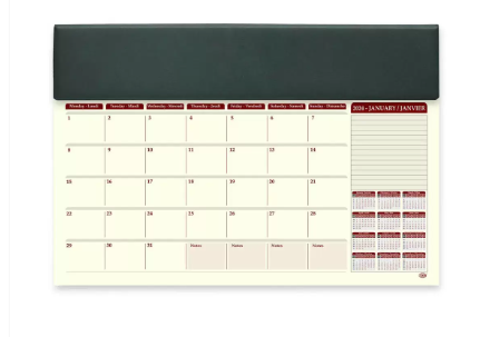 FIS Year Planner 2024 (English/French) with PVC Desk Blotter and Italian PU Flap, Green -FSDKPEF24GR