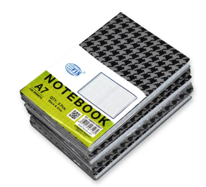 Pack of 5 Pieces PVC Soft Cover Square Lines Notebook Grey/Black