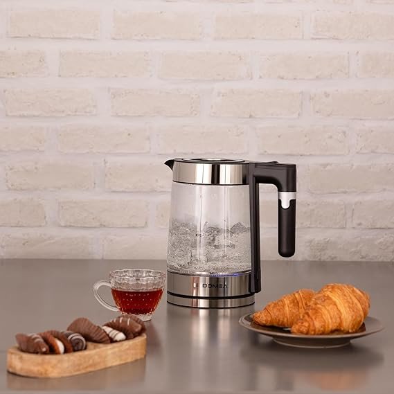 DOMEA Electric Glass Kettle, 1.8 Litre, 360° Rotational Cordless Electric Jug With Detachable Power Base, LED Illumination, Auto Cut-off Function, 1500 W, For Home & Office, 2 Year Warranty