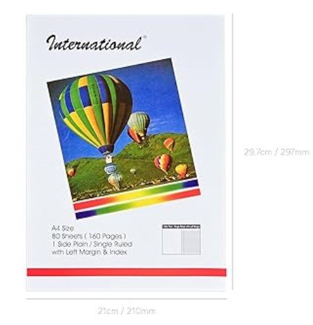 Fis International Exercise Books A4, Single Ruled With Right Margin & Index 160 Pages, Pack Of 10 Pieces