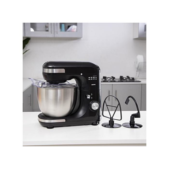 Geepas GSM43013 3 In 1 Mixer Cum Blender 600w - 7 Level Speed, 5 Litre Stainless Steel Bowl, Splash Guard |Convenient Design With Wisk, Dough Hook & Beater | Splash Guard With Perfect Pouring Spot | 2