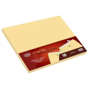 FIS Manila Envelopes Peel & Seal, Plain, Pack of 50 Pcs. C4 (229 x 324 mm), 90 GSM - FSME9042P50