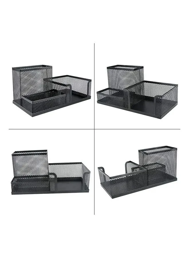 Partner 3-Compartment Metal Mesh Desk Organizer Black