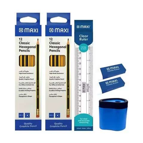 Maxi Classic Hexagonal HB-2 Graphite Pencils Gold 24 With Ruler Clear And Classic Erase
