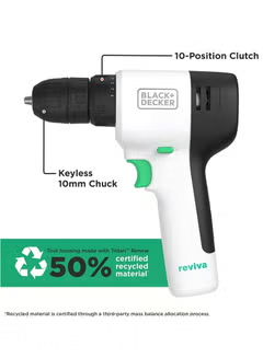 Reviva Cordless Drill Kit 12V with 80 PC, Accessories 12.5 storage Eco, Toolbox REVDD12ASTB-GB 2 White/Green