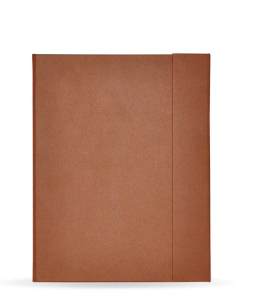 FIS Magnetic Folder Italian PU Cover with Writing Pad, A5 Size, Ivory Paper, Single Ruled, 96 Sheets with Gift Box, Light Brown Color - FSMFEXNBA5LBR