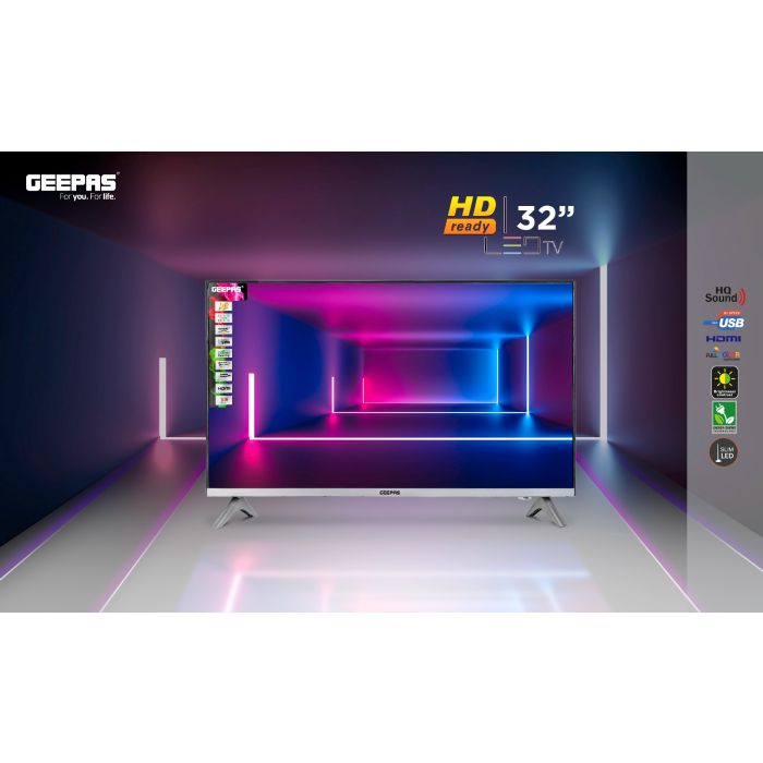 Geepas 32" LED TV – Slim Led, 2 HDMI & 2 Hi-High USB Ports Card Slot | HD Perfectly Clear Panel Wide View Angle | 1 Year Warranty
