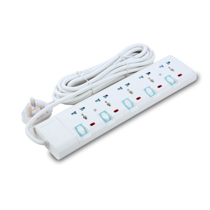 Geepas GES5802 5 Way Extension Socket - Extension Lead Strip With 5 Led Indicators & 5 Power Switches | Extra Long 5m Cord With Over Current Protected | Ideal For All Electronic Devices | 2 Years Warr