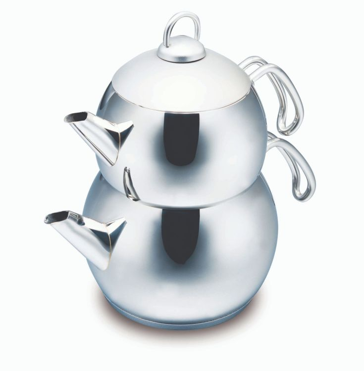 Korkmaz Tombik Tea Pot Set - Stainless Steel - Silver - 11 + 2 Ltr