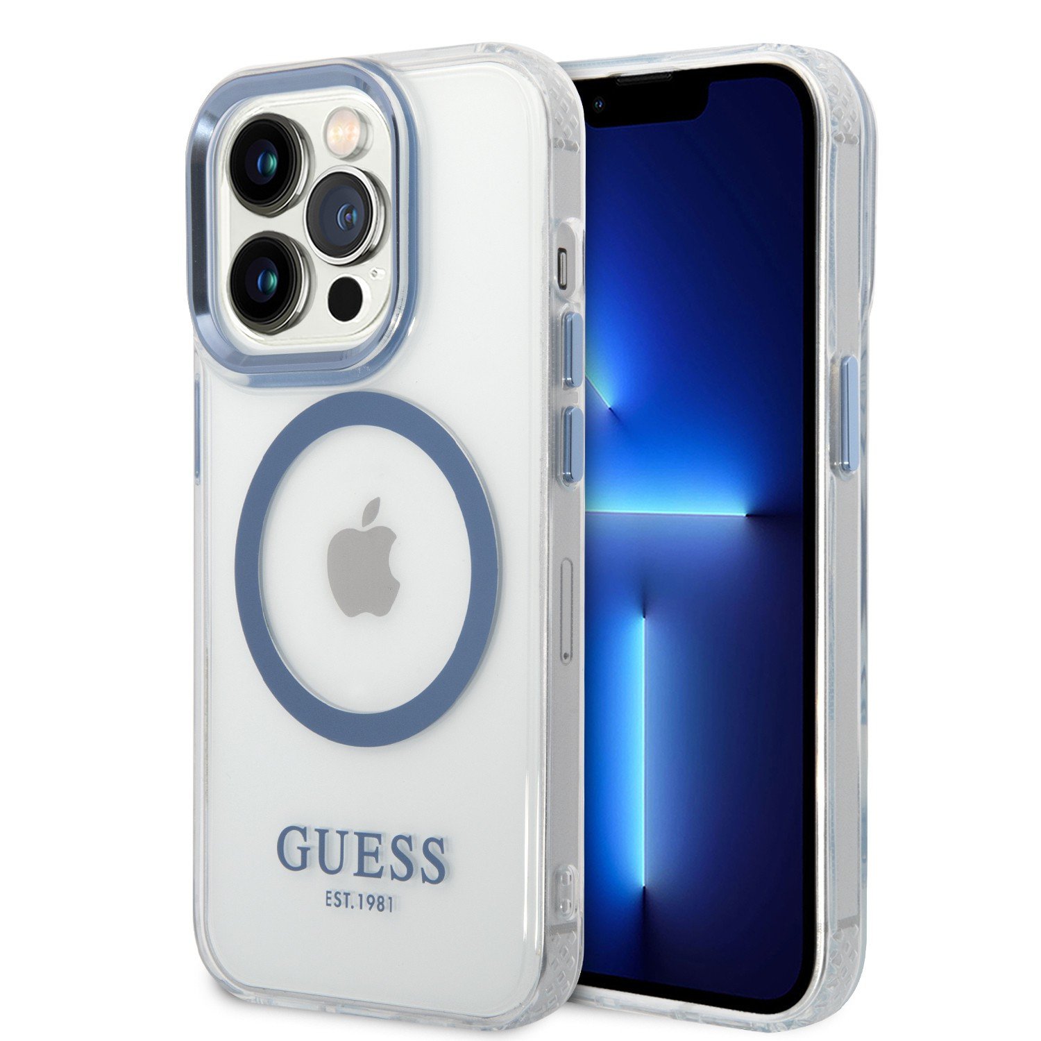 Guess Outline Transparent MagSafe Case for iPhone 14 Pro - Blue