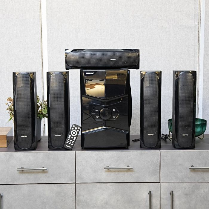 Geepas 5.1 Immersive Sound - 5000 Watts Peak Power, Booming Bass, 3.5mm Mic Jack, USB, Bluetooth & Multiple Device, Ideal For Pc, Ps4, Xbox, Tv, Smartphone, Tablet, Music Player & More | 2 Years Warra