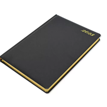 FIS 2023 Golden Diary A4 English Bonded Leather 1-Side Padded Black - FSDI45EGB23BK