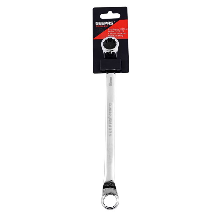 Geepas 19mm Ring Spanner - 12 Point Double Ring Spanner| CRV Material, Mirror Finish | Ideal For Mechanic, Plumbers, Carpenter, DIYers And More