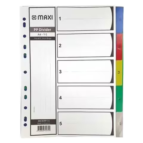 Maxi 1-5 Part Coloured PP Divider White