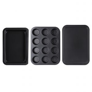 Royalford 3Pcs Non Stick Bakeware Set - Aluminium - Black